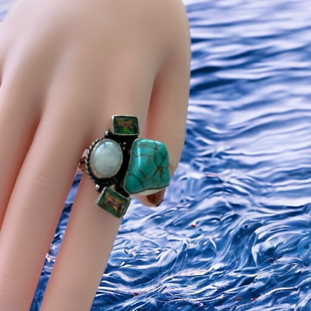 Dramatic Statement Ring. Mystic Topaz, Moonstone … - image 1